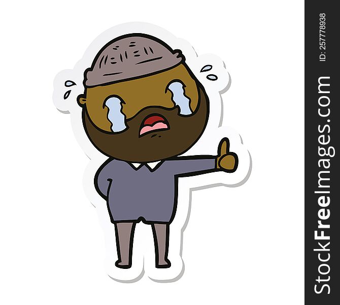 Sticker Of A Cartoon Bearded Man Crying