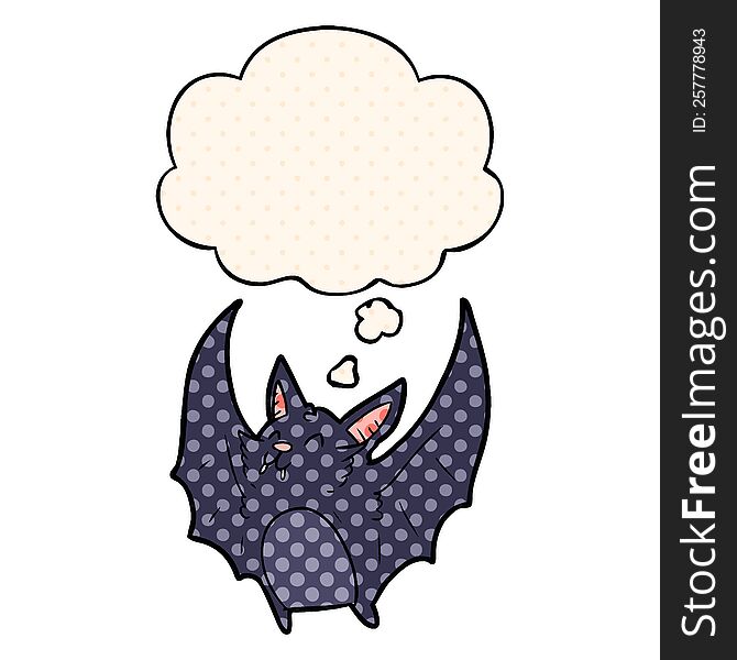 cartoon halloween bat with thought bubble in comic book style