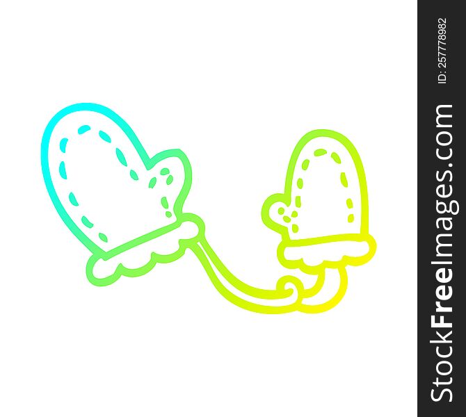 cold gradient line drawing of a cartoon mittens