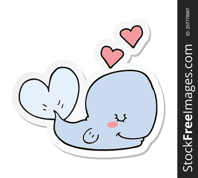 sticker of a cartoon whale in love