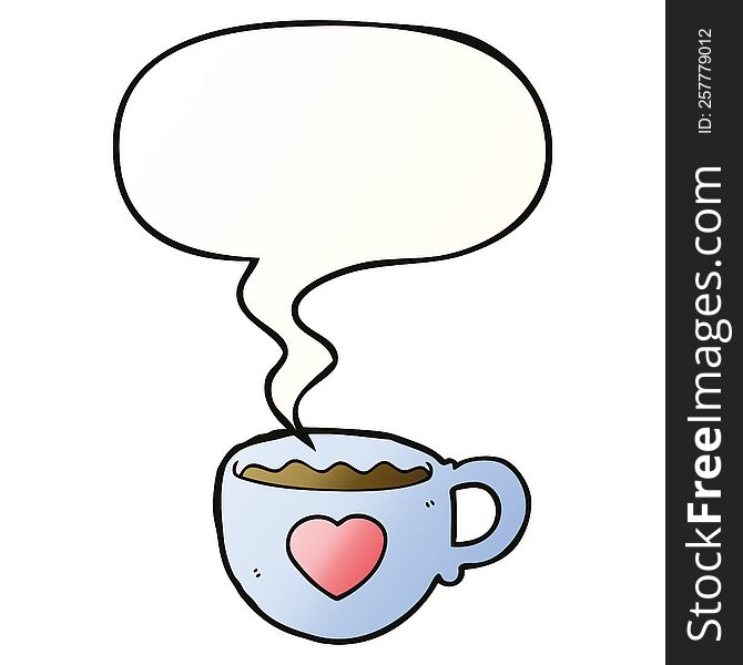 I love coffee cartoon cup with speech bubble in smooth gradient style