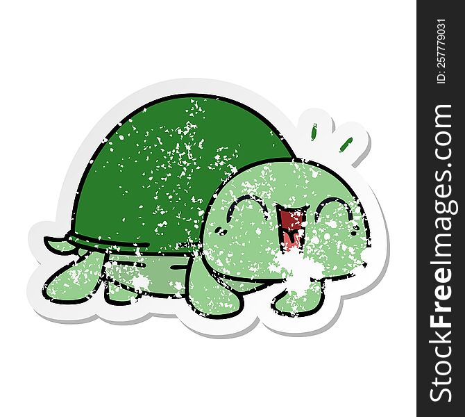distressed sticker of a quirky hand drawn cartoon turtle