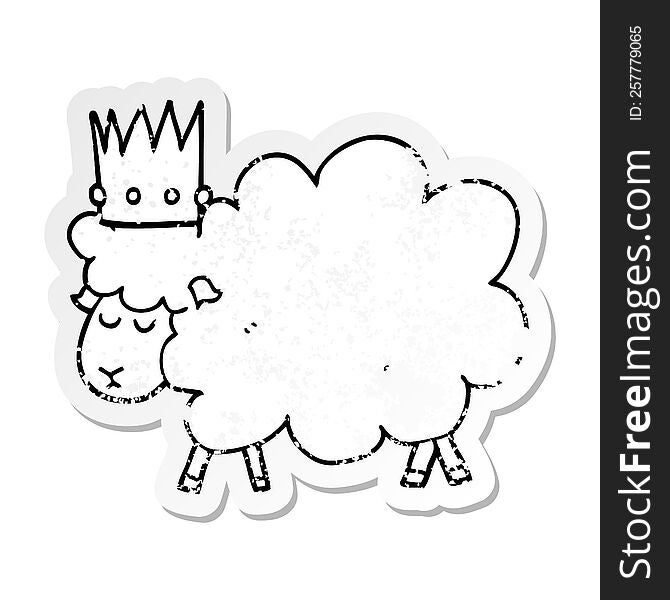 Distressed Sticker Of A Cartoon Sheep Wearing Crown