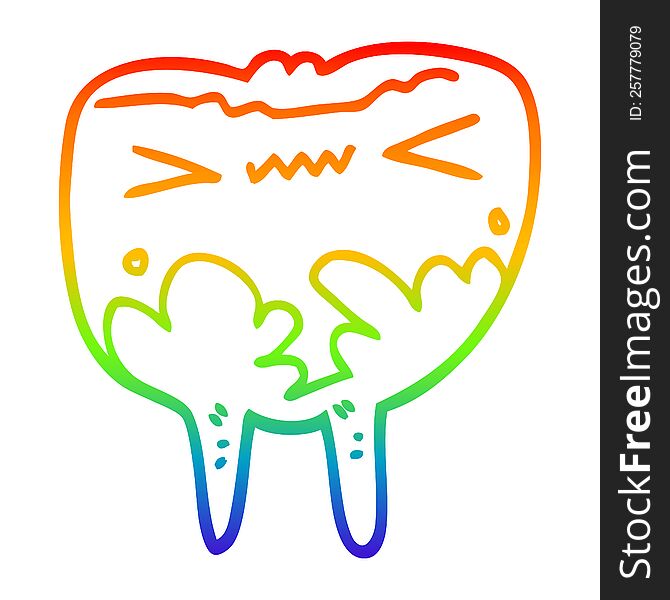 rainbow gradient line drawing of a cartoon bad tooth