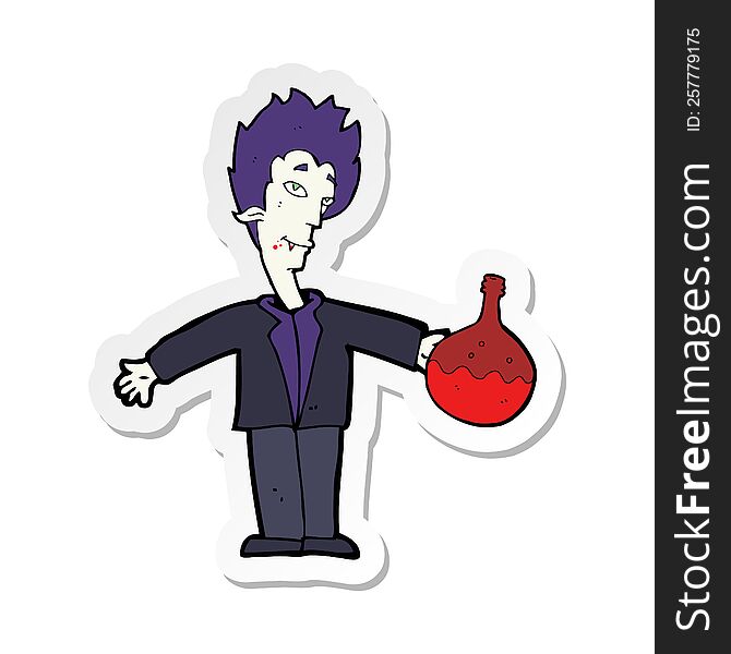 sticker of a cartoon vampire with blood