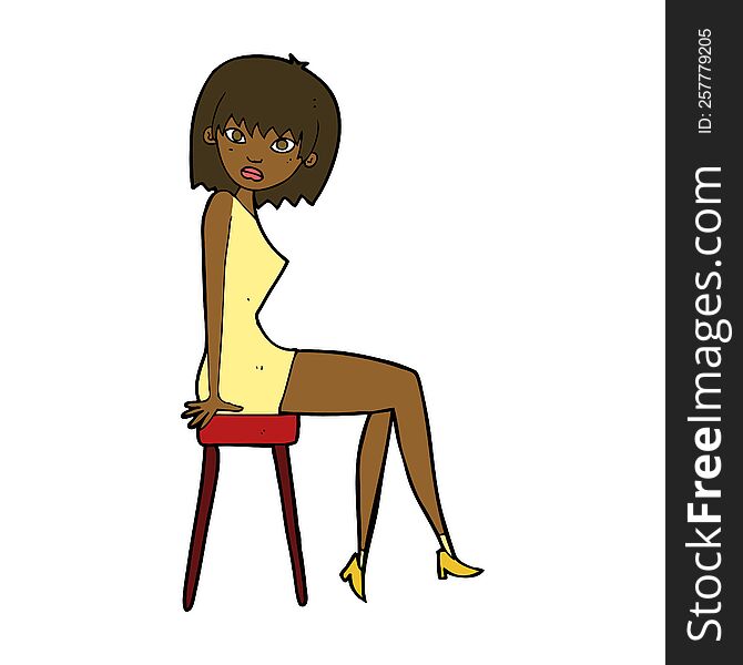 cartoon woman sitting on stool