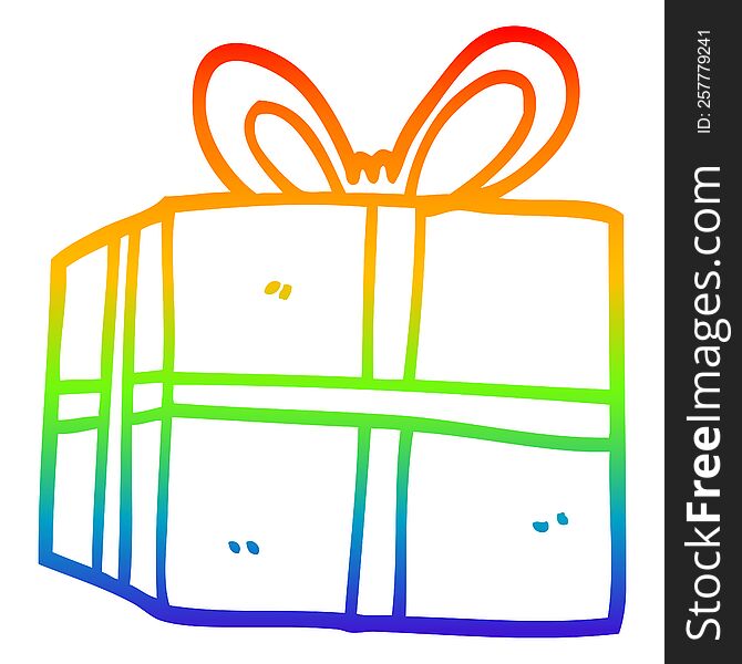 Rainbow Gradient Line Drawing Cartoon Wrapped Present