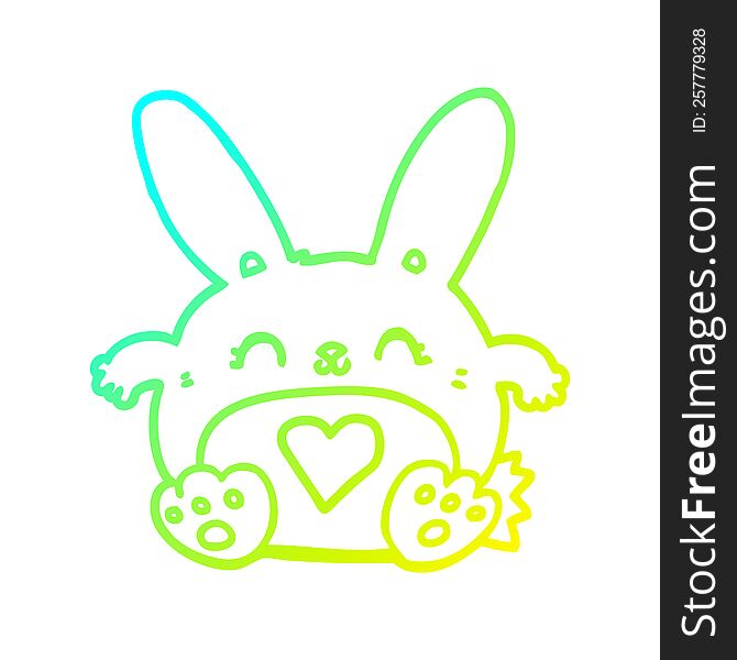 Cold Gradient Line Drawing Cute Cartoon Rabbit With Love Heart