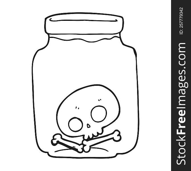 freehand drawn black and white cartoon jar with skull