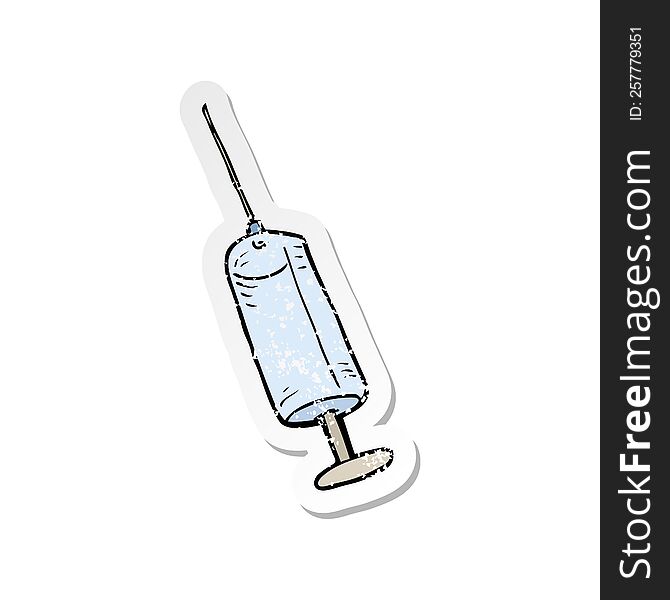 retro distressed sticker of a cartoon syringe