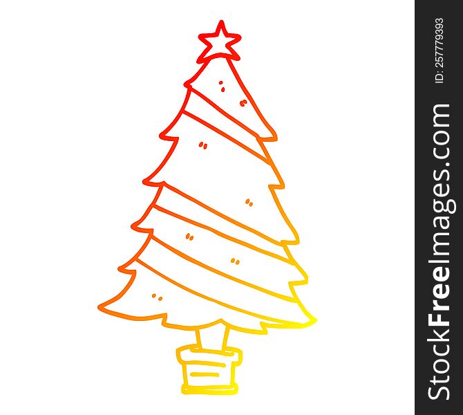 warm gradient line drawing of a cartoon christmas tree