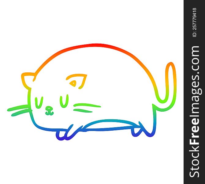 rainbow gradient line drawing of a cute fat cat