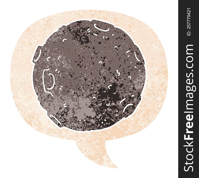 cartoon moon with speech bubble in grunge distressed retro textured style. cartoon moon with speech bubble in grunge distressed retro textured style