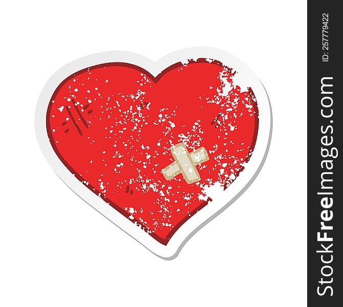 distressed sticker of a cartoon love heart with sticking plaster