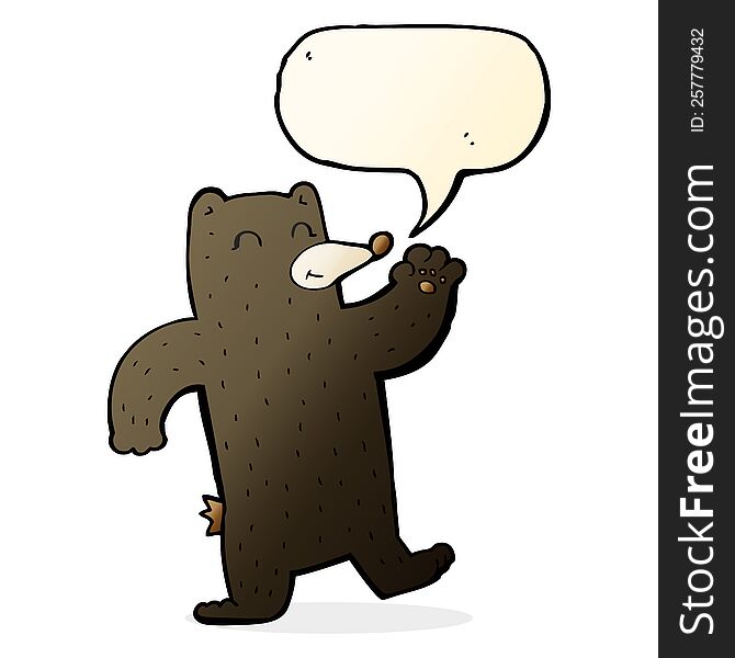 Cartoon Waving Black Bear With Speech Bubble