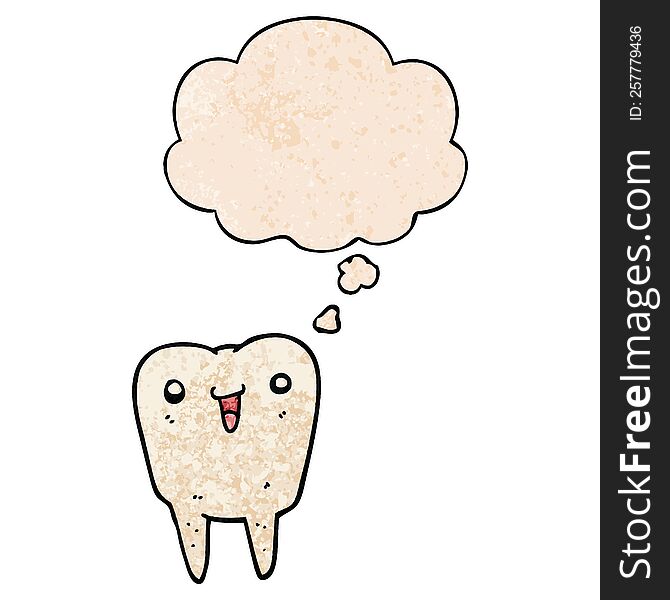 Cartoon Tooth And Thought Bubble In Grunge Texture Pattern Style