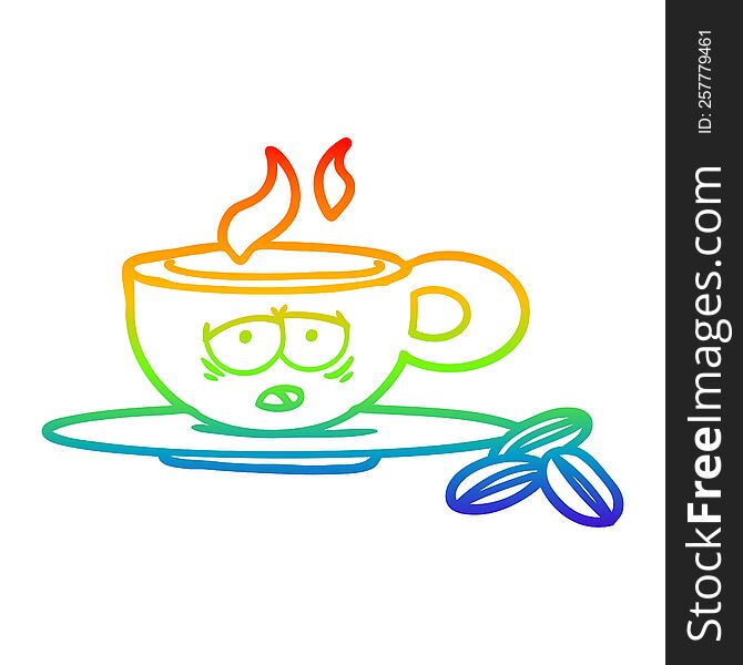 rainbow gradient line drawing of a cartoon espresso mug