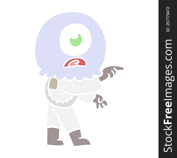 flat color style cartoon cyclops alien spaceman pointing