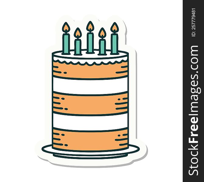 Tattoo Style Sticker Of A Birthday Cake