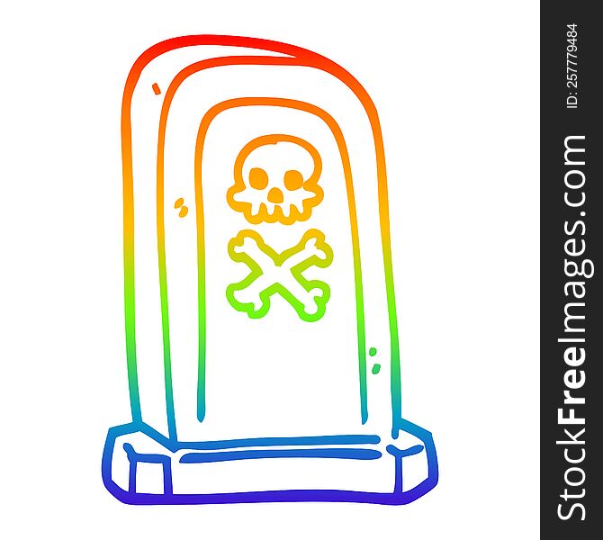 rainbow gradient line drawing of a cartoon grave stone