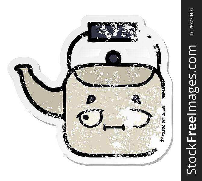 distressed sticker of a cute cartoon kettle