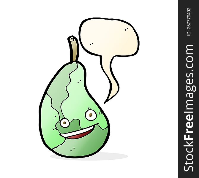 Cartoon Happy Pear With Speech Bubble