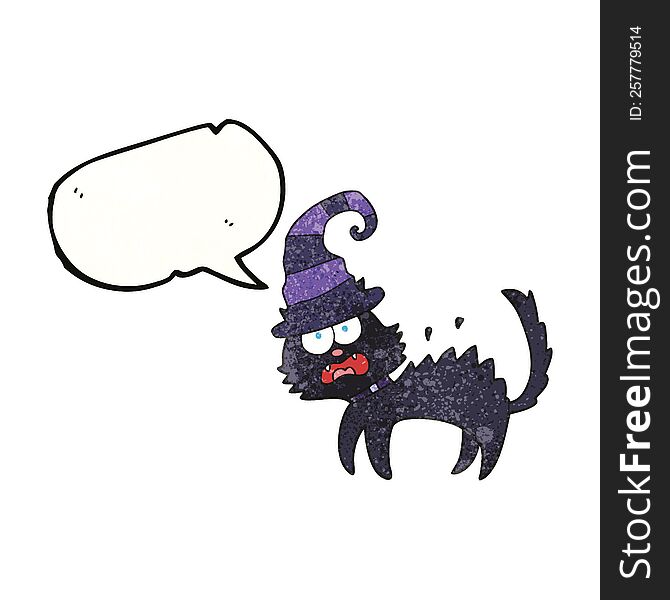 freehand speech bubble textured cartoon scared black cat