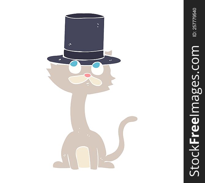 Flat Color Illustration Of A Cartoon Cat In Top Hat