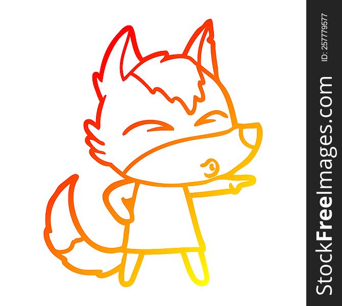 Warm Gradient Line Drawing Cartoon Wolf Girl Whistling And Pointing