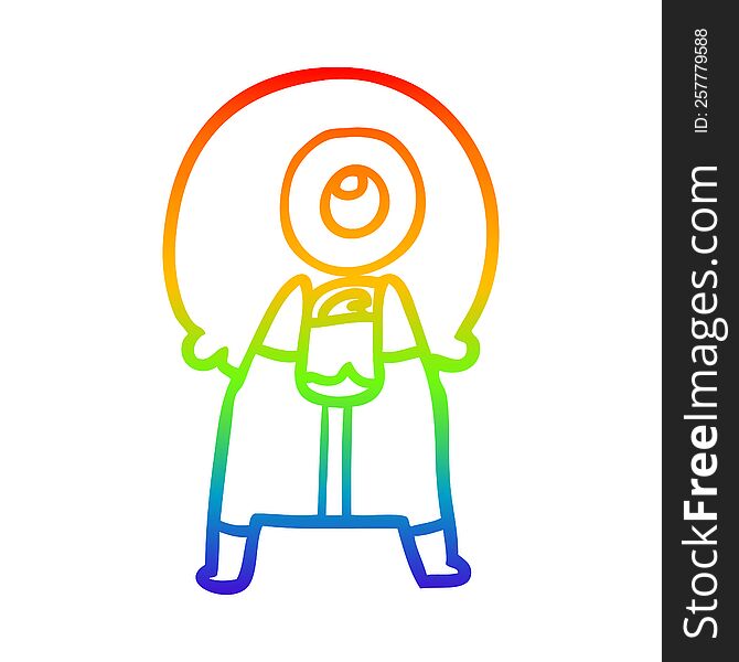 rainbow gradient line drawing of a cartoon cyclops alien spaceman
