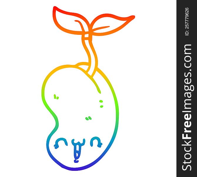 rainbow gradient line drawing of a cute cartoon seed sprouting