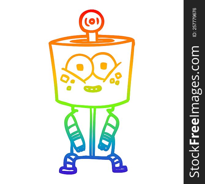 Rainbow Gradient Line Drawing Happy Cartoon Robot