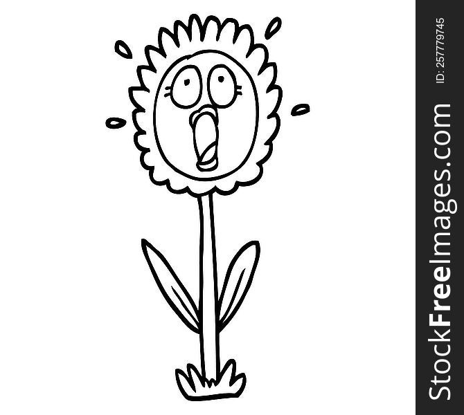 black and white cartoon shocked sunflower