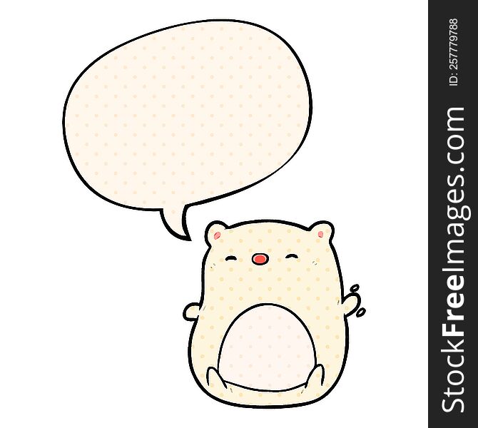 Cute Cartoon Polar Bear And Speech Bubble In Comic Book Style