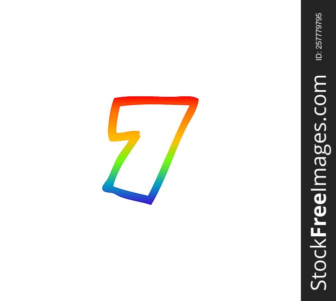 rainbow gradient line drawing of a cartoon number seven
