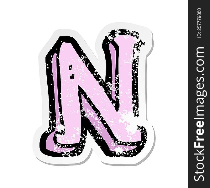 Retro Distressed Sticker Of A Cartoon Letter N