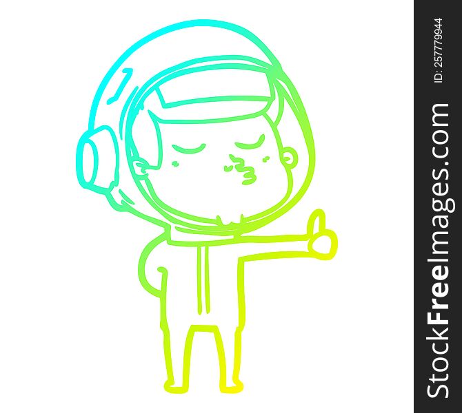 Cold Gradient Line Drawing Cartoon Confident Astronaut Giving Thumbs Up Sign
