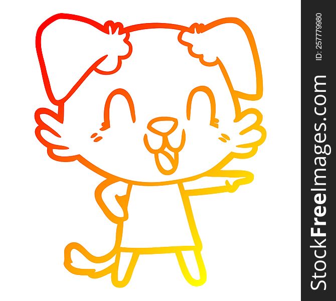 warm gradient line drawing of a laughing cartoon dog in dress