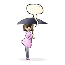 Cartoon Woman With Umbrella With Speech Bubble Stock Photos