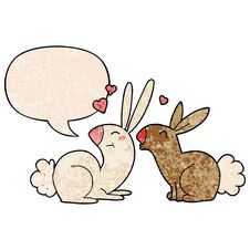 Cartoon Rabbits In Love And Speech Bubble In Retro Texture Style Royalty Free Stock Image
