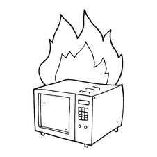 Black And White Cartoon Microwave On Fire Royalty Free Stock Photography