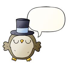 Cartoon Owl Wearing Top Hat And Speech Bubble In Smooth Gradient Style Stock Photo