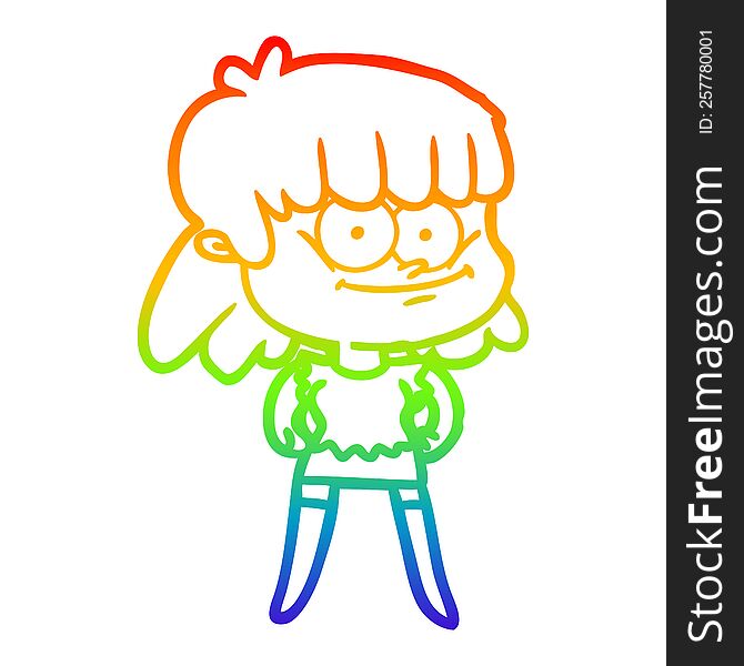 Rainbow Gradient Line Drawing Cartoon Smiling Woman