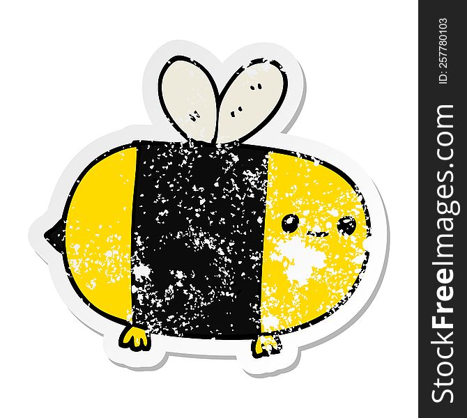 distressed sticker of a cute cartoon bee