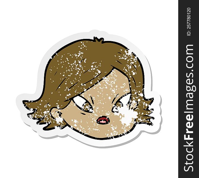Distressed Sticker Of A Cartoon Female Face
