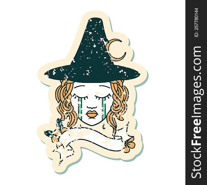 Retro Tattoo Style human witch character face. Retro Tattoo Style human witch character face