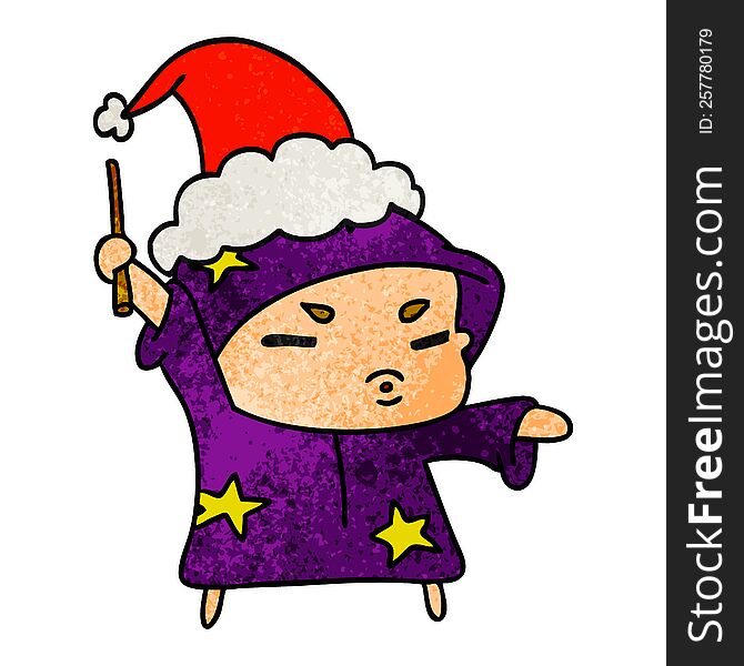 Christmas Textured Cartoon Of Kawaii Wizard