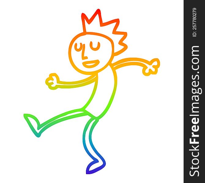 Rainbow Gradient Line Drawing Cartoon Dancing Man