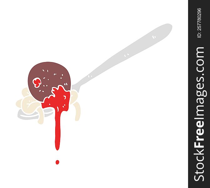 flat color illustration of a cartoon meatball and spaghetti