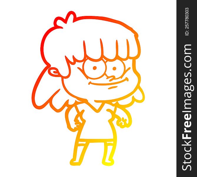 Warm Gradient Line Drawing Cartoon Girl Smiling